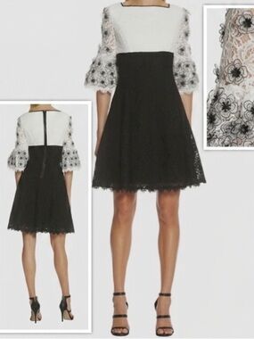 Shani Women Colorblock Fit Flare 3D Floral 3/4 Sleeve Lace Dress US 8/EU 38 $432